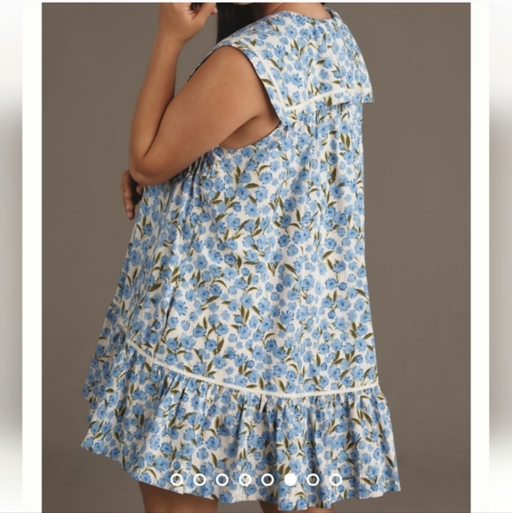 Maeve Collared Poplin Floral Print Swing Mini Dress Blue Motif Gold Tone  Xsp - Picture 5 of 5